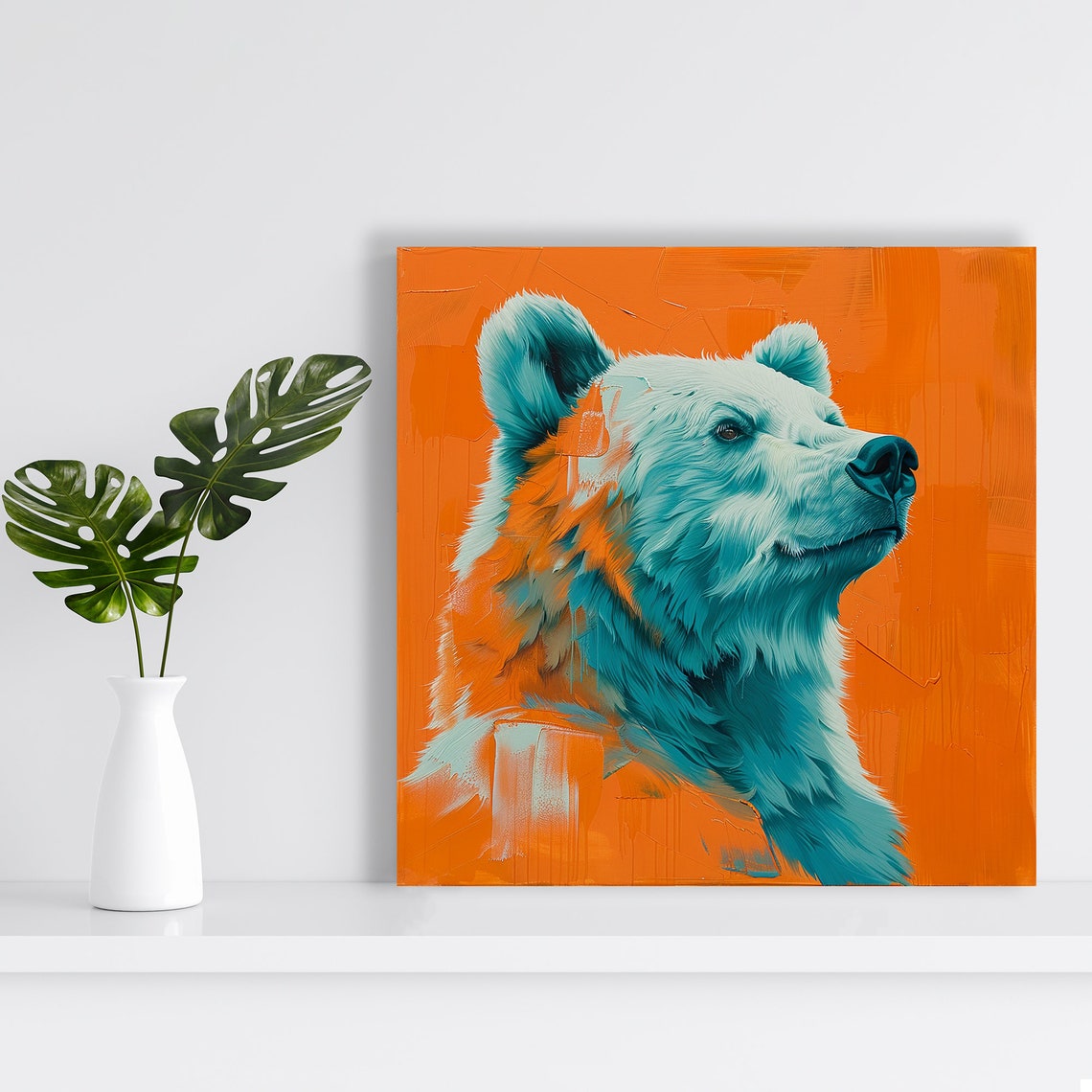 Polar Bear Pop Art Portrait Turquoise On Bold Orange Wall Poster - Image 2