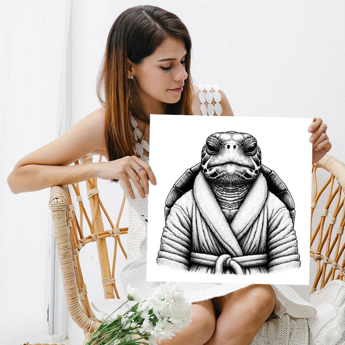 Turtle In Bathrobe Or Poster Bathroom Wall Decor Turtle Bathroom Decor Funny Animal Decor Modern Decor Bathrobe Decor Home Art - Image 5