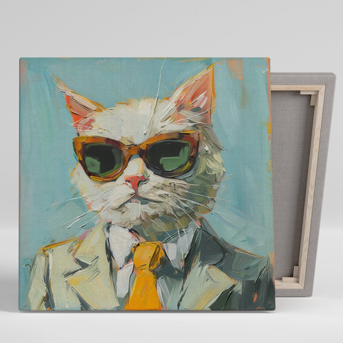 Cool Cat In Shades Tortie Sunglasses Suit Impasto Painted Wall Art Poster