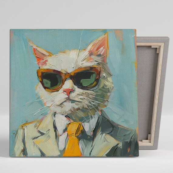 Cool Cat In Shades Tortie Sunglasses Suit Impasto Painted Wall Art Poster