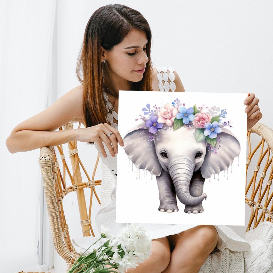 Blossoming Elephant Dreams, Whimsical Nursery Art Print - Image 3
