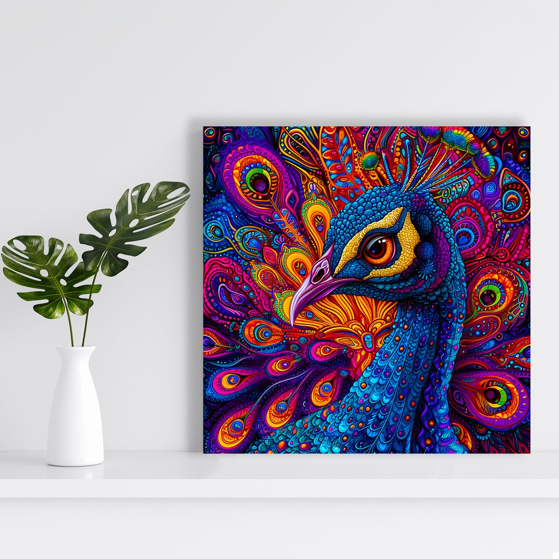 Psychedelic Peacock With Ornate Feather Patterns Vivid Poster - Image 2
