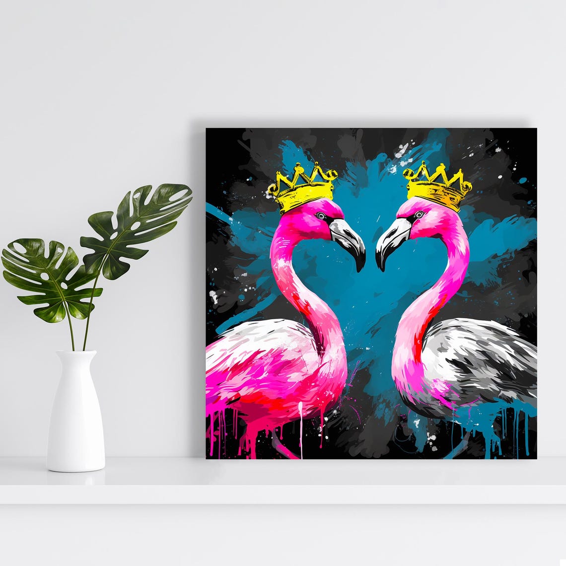 Royal Flamingo Pair With Golden Crowns Pop Art Graffiti Poster - Image 2