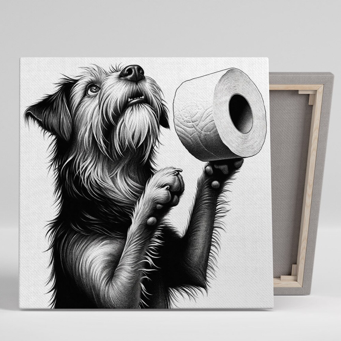 Dog With Toilet Paper, Funny Bathroom Wall Art Print