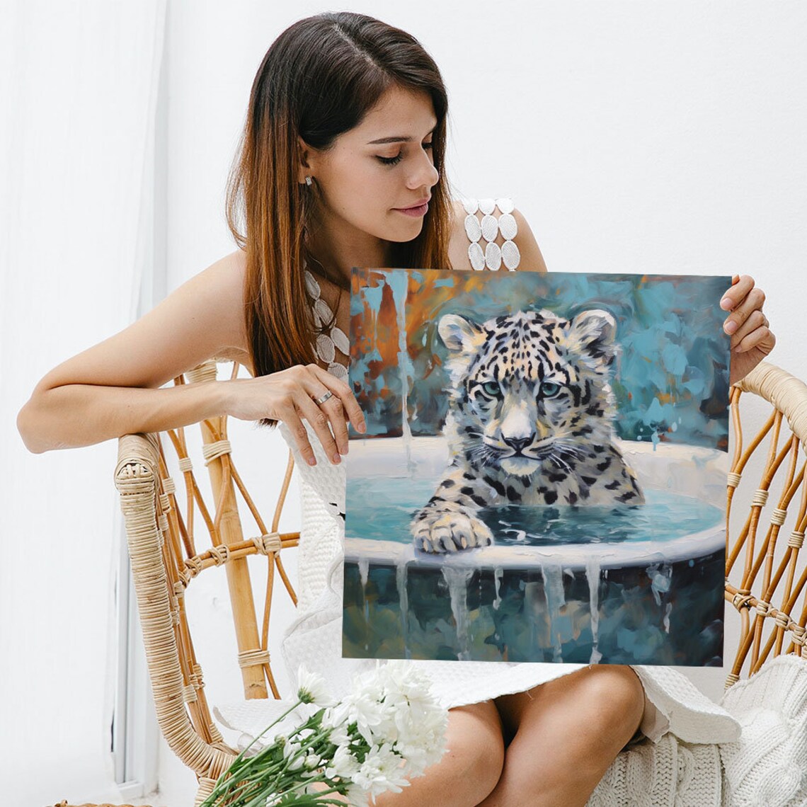 Snow Leopard in Bathtub, Bathroom Wall Art Print - Image 5