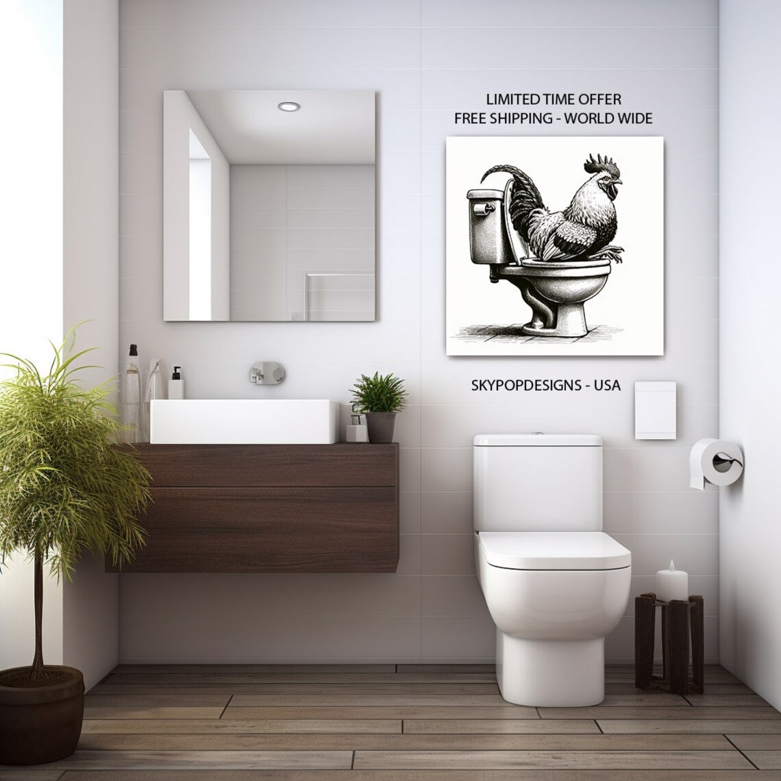 Rooster Bathroom Art Print, Funny Bathroom Decor - Image 2