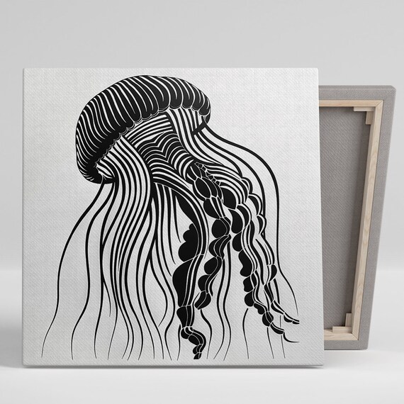 Hypnotic Jellyfish Silhouette Art Or Poster Abstract Minimalist Decor Living Room Bedroom Office Bathroom Wall Art Black White