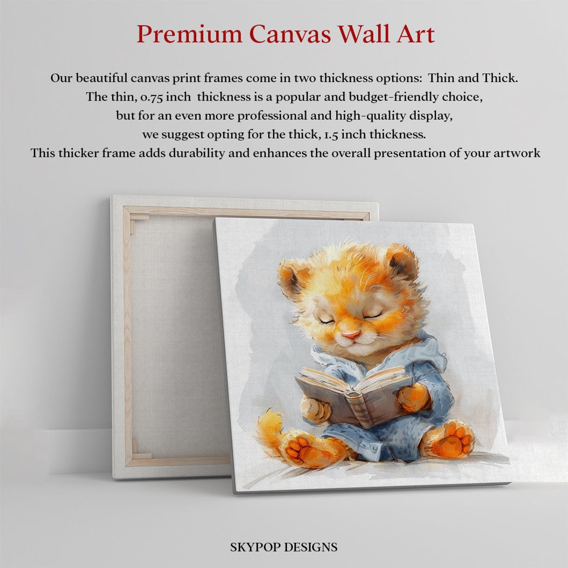 Cozy Kitten Reading Book Pajamas Soft Watercolor Nursery Wall Poster - Image 3