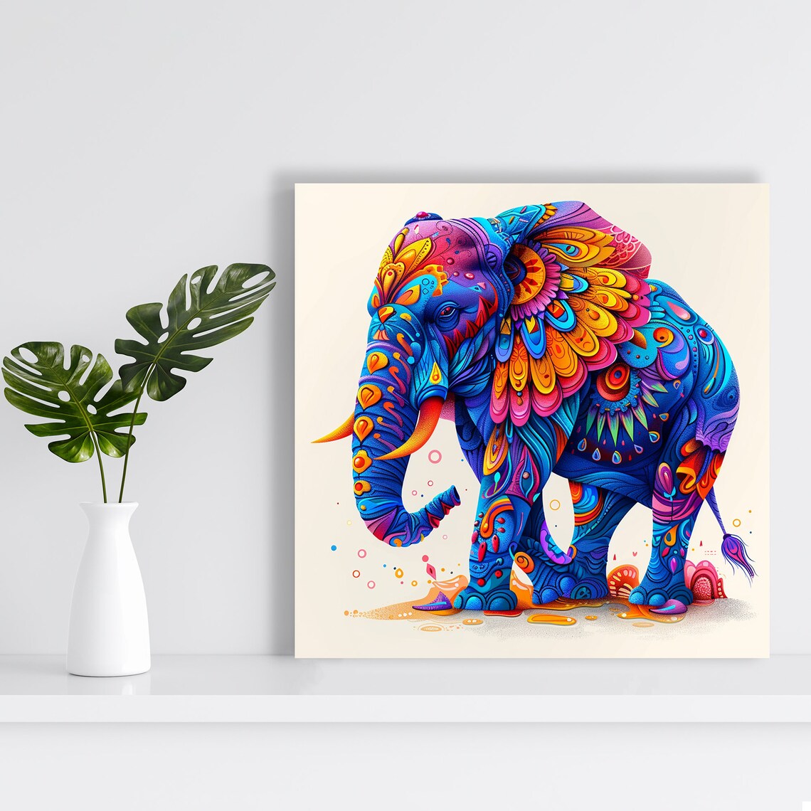 Psychedelic Elephant With Ornate Colorful Mandala Patterns Boho Dreamscape Poster - Image 2