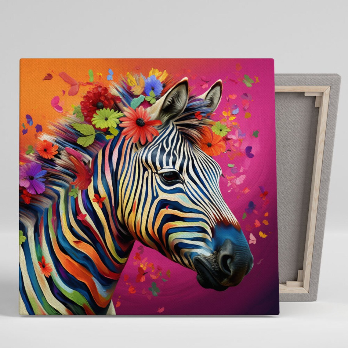 Floral Zebra Wall Art Print, Living Room Decor