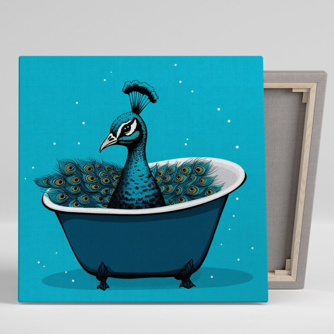 Peacock Bathtub Splash Art, Whimsical Pop Poster