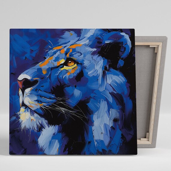Electric Blue Lion Abstract Animal Wall Art Print