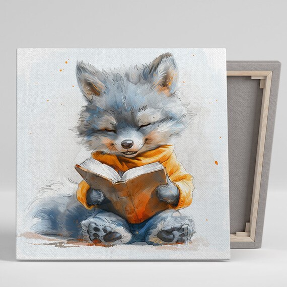 Fox Bookworm Whimsical Animal Art Print for Nursery