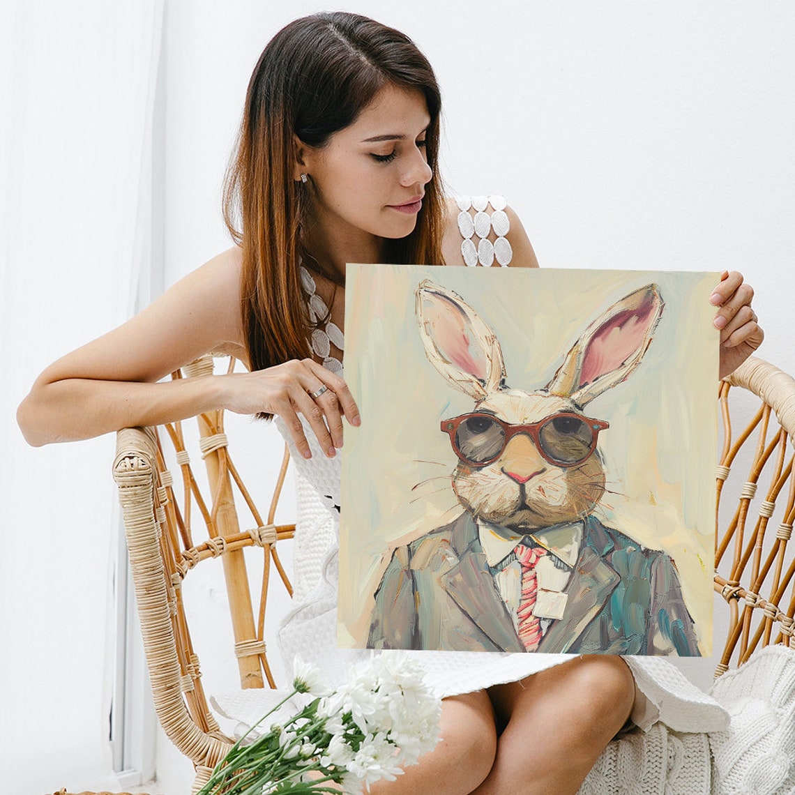 Dapper Hipster Bunny Suit Sunglasses Funny Animal Portrait Poster - Image 3