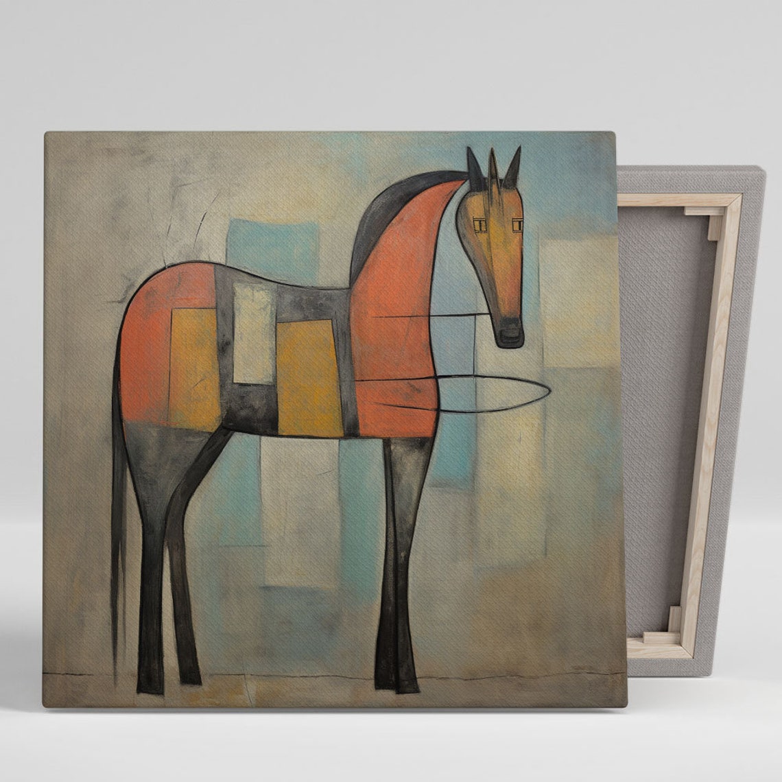 Cubist Red Horse Full Body Abstract Geometric Modern Equine Art Poster