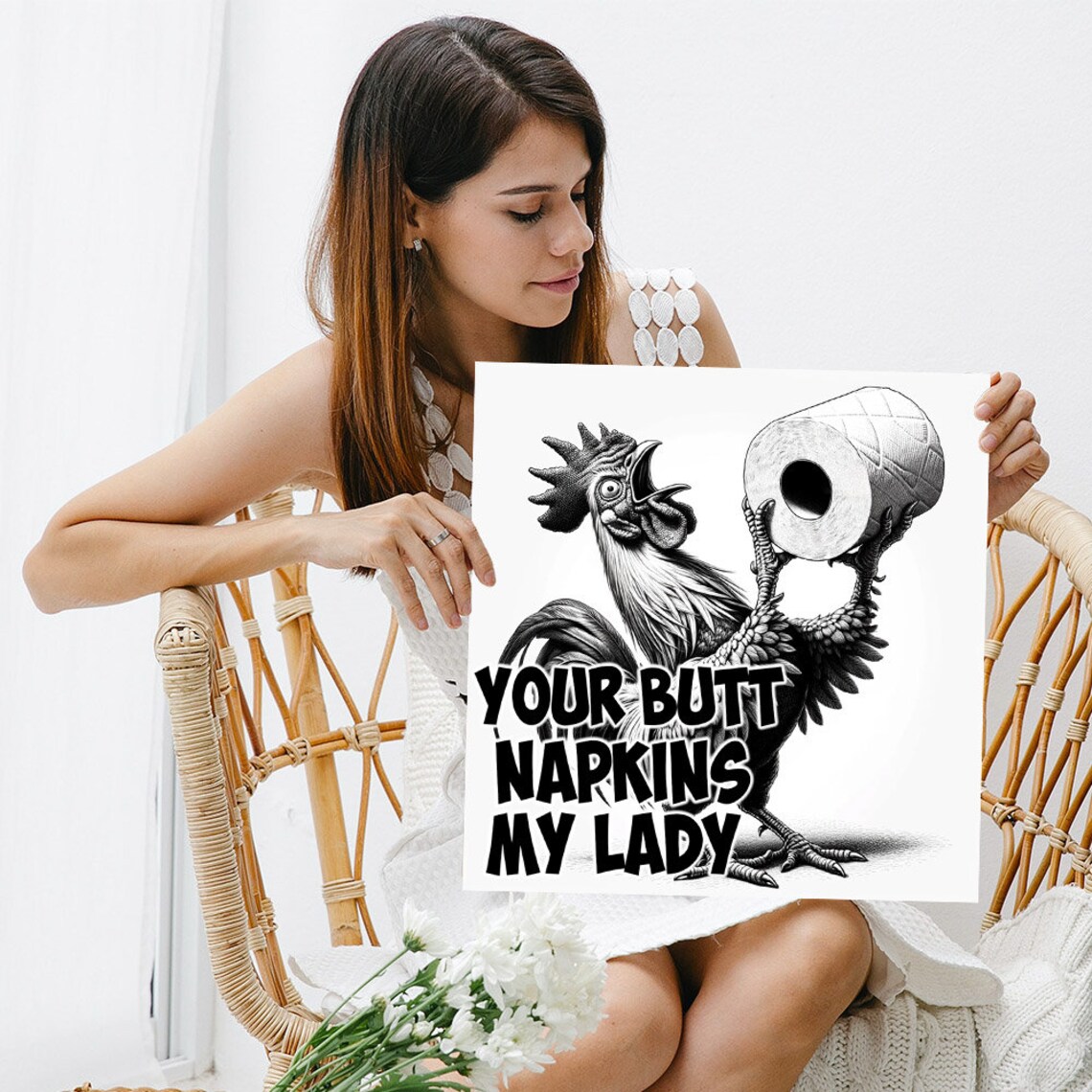 Rooster Bathroom Humor, Farmhouse Wall Art Print - Image 5
