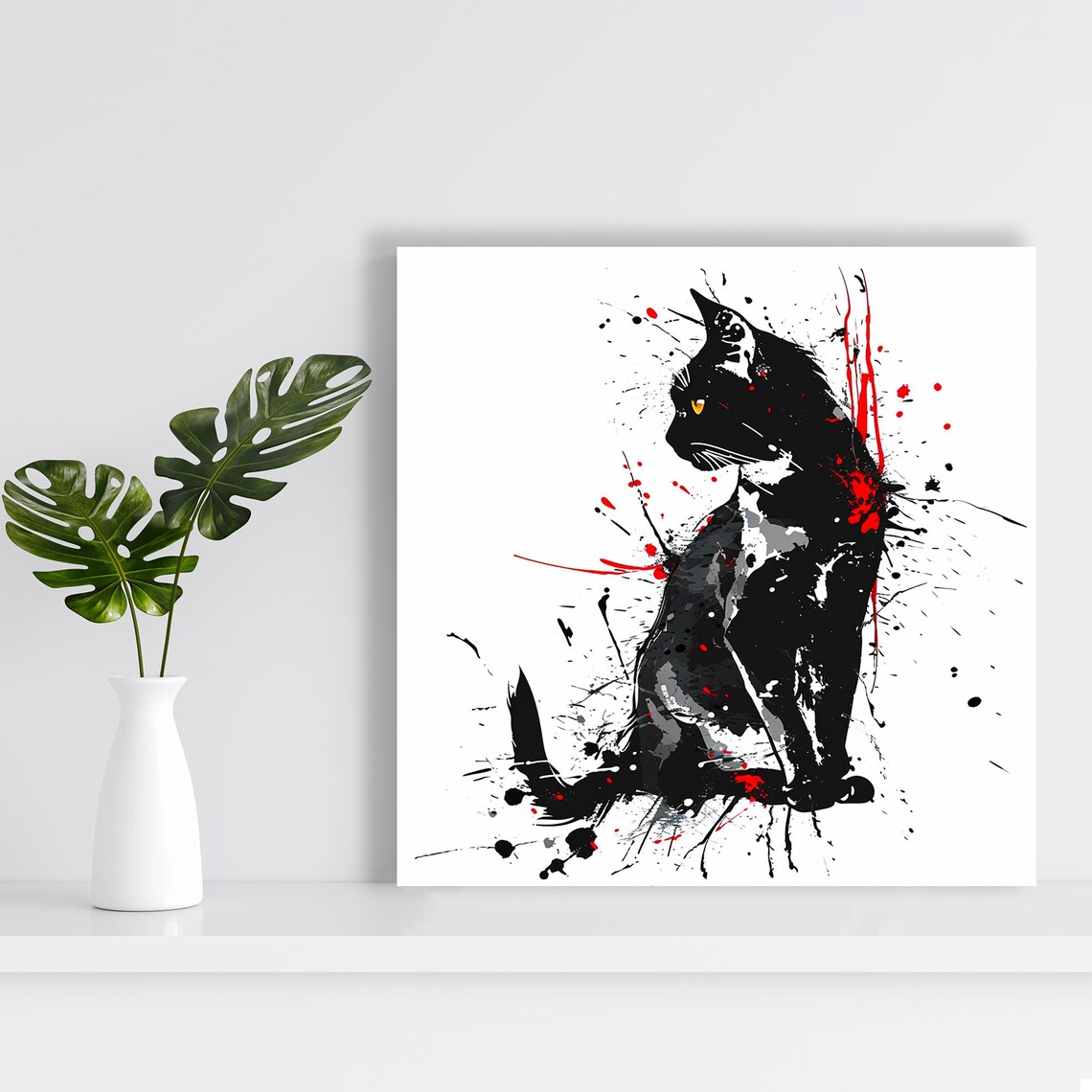 Cat Cat Splatter Silhouette, Minimalist Art Print - Image 2