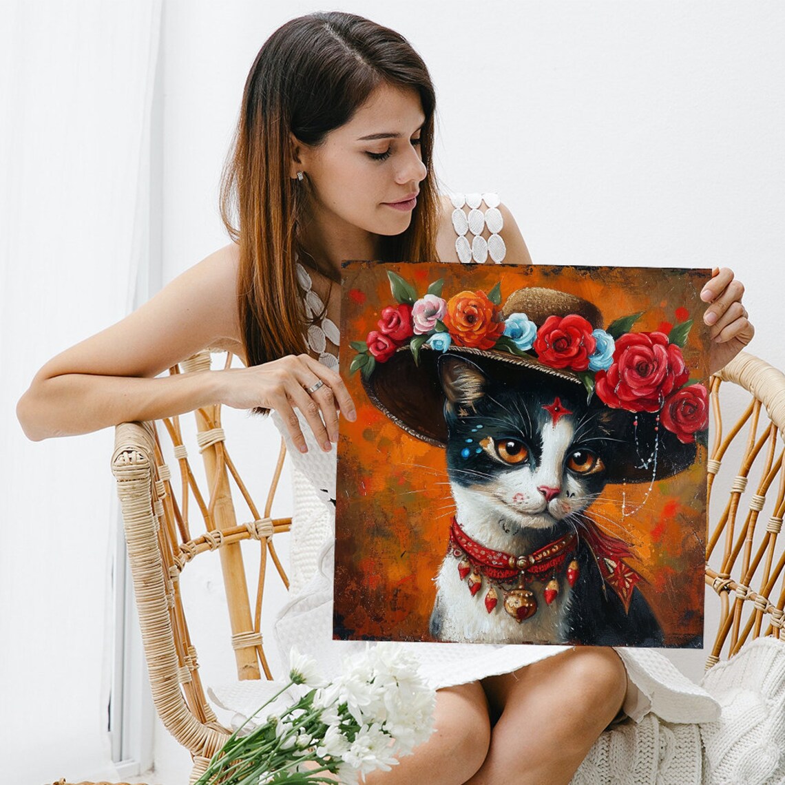 Cat Fiesta, Whimsical Bohemian Glam Art Print - Image 3