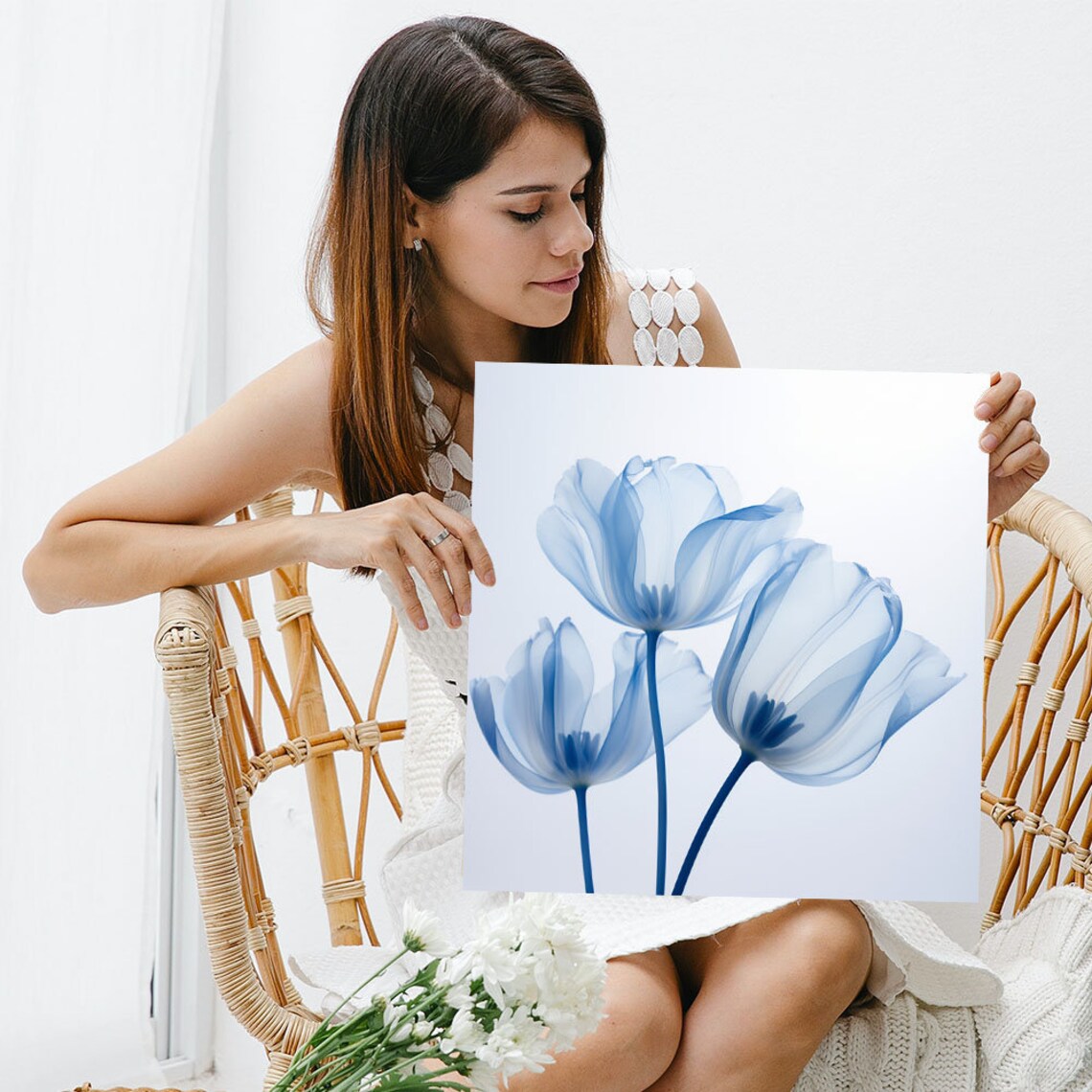 Blue Flower Botanical Art Print, Contemporary Floral - Image 3