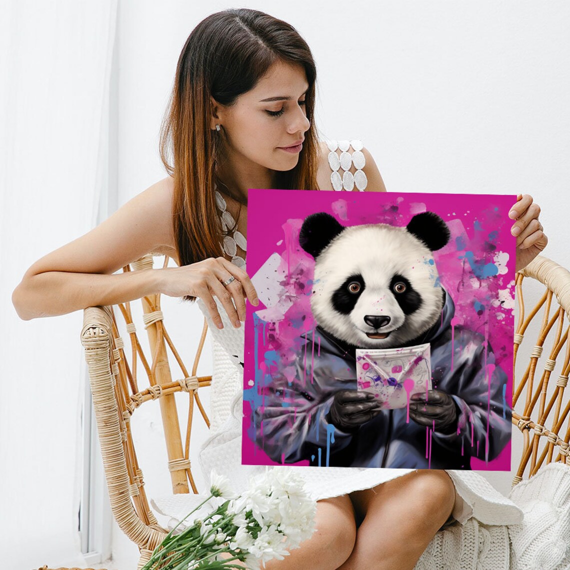 Panda Hoodie Envelope Hot Pink Graffiti Splatter Fun Animal Wall Poster - Image 3