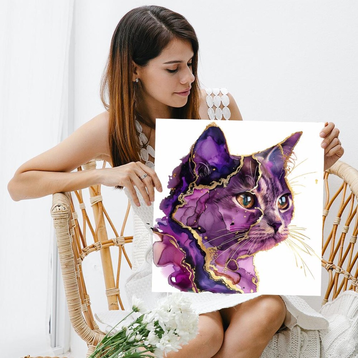 Cosmic Cat Fusion Art Print, Whimsical Glam Decor - Image 3