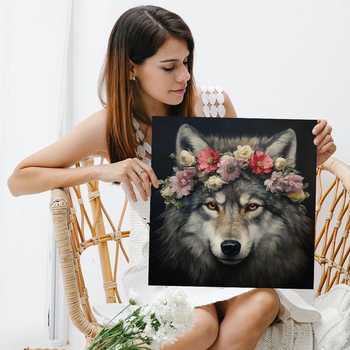 Wolf Floral Enchantment Art Print, Bohemian Decor - Image 3