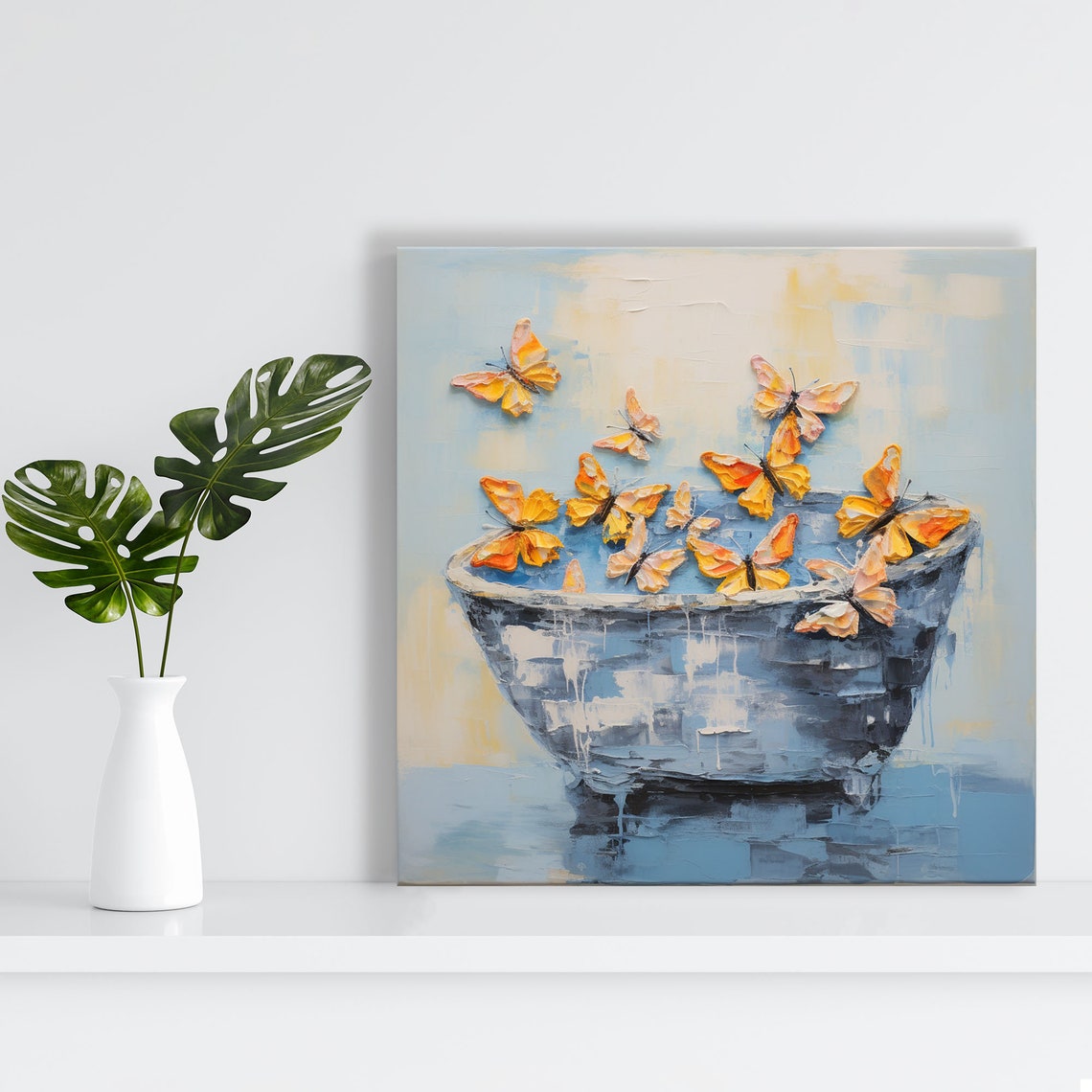 Orange Butterflies Emerging Bathtub Whimsical Blue Butterfly Wall Art - Image 2
