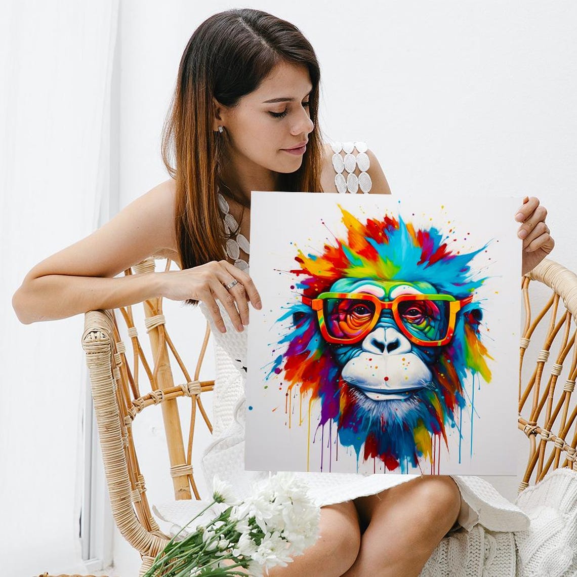 Rainbow Chimpanzee Wearing Orange Glasses Pop Art Fun Animal Poster - Image 3