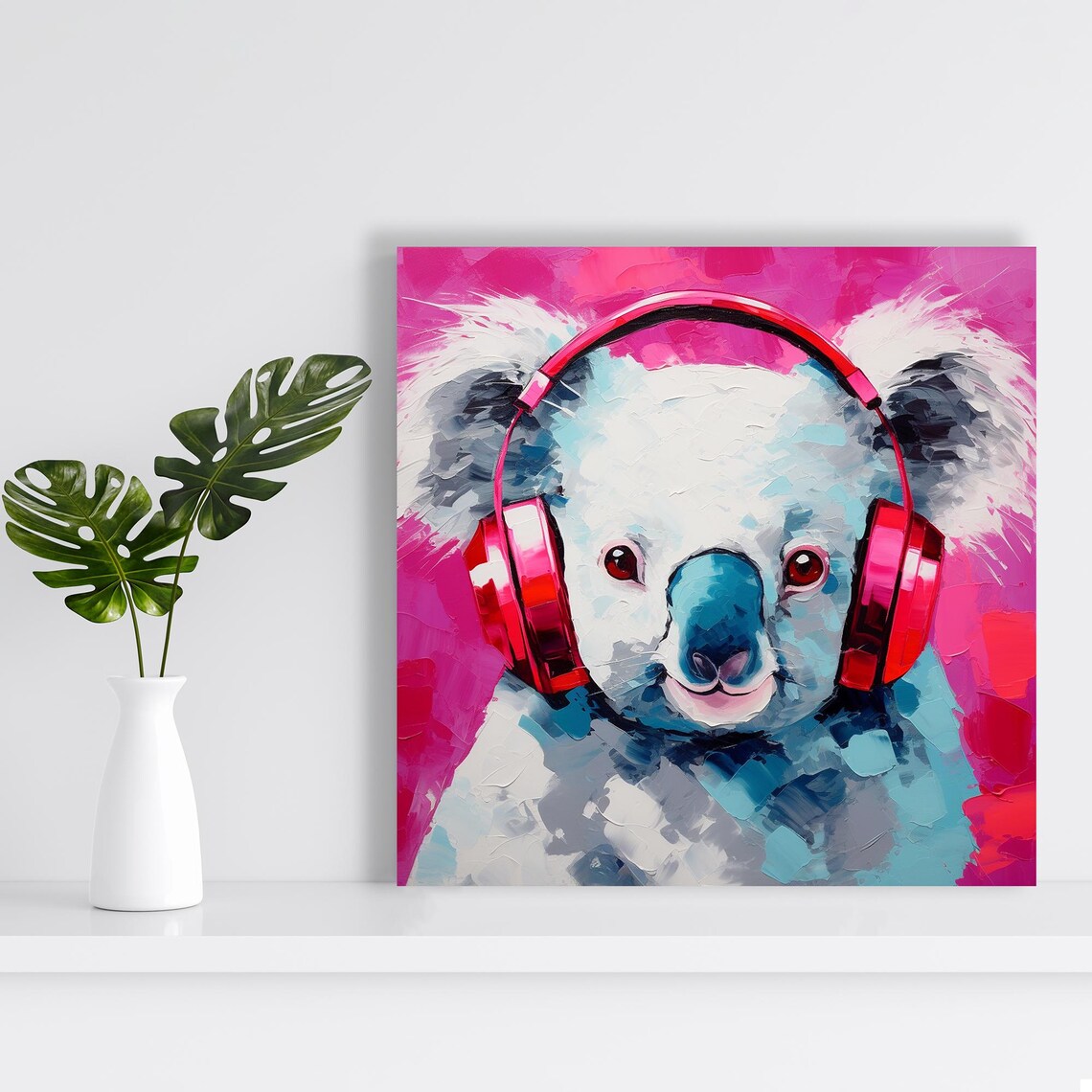 Koala Wearing Red Headphones Pop Art Portrait Pink Background Fun Wall Poster - Image 2