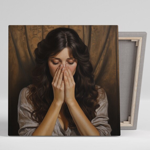 Classical Woman Hands Covering Mouth Vintage Dramatic Portrait Art Poster