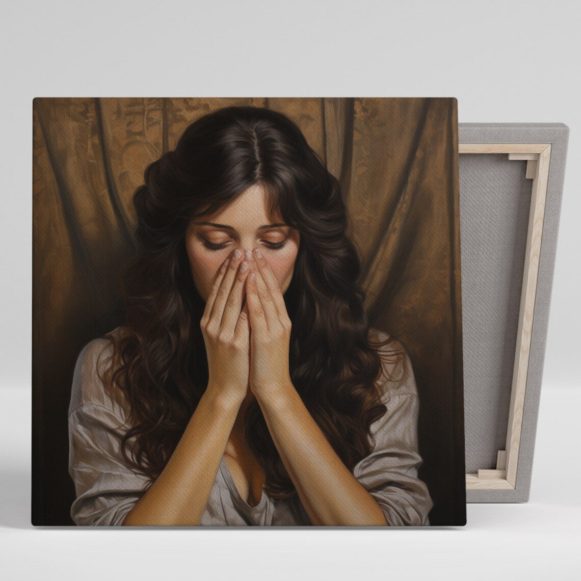 Classical Woman Hands Covering Mouth Vintage Dramatic Portrait Art Poster