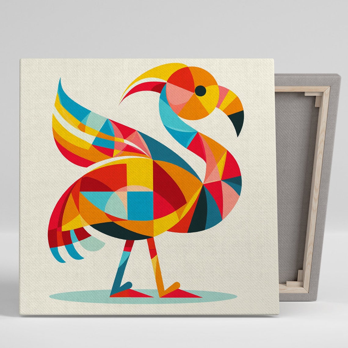 Vivid Geometric Mosaic Flamingo Red Yellow Teal Modern Art Poster