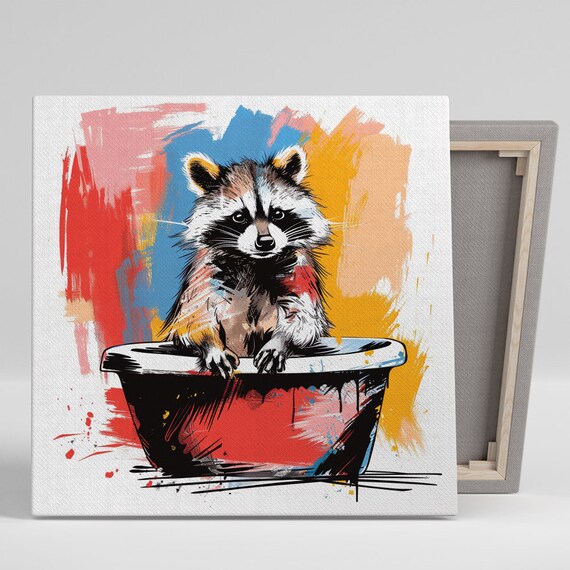 Raccoon Curiosity Whimsical Animal Art Print, Living Room