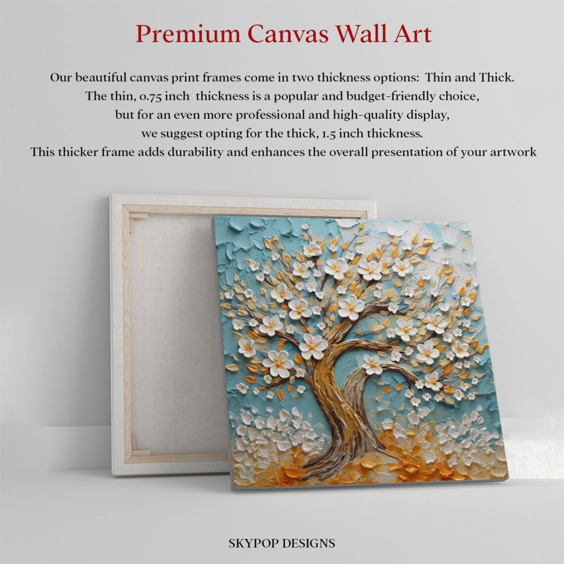 White Blue Floral Tree Botanical Wall Art Print - Image 4