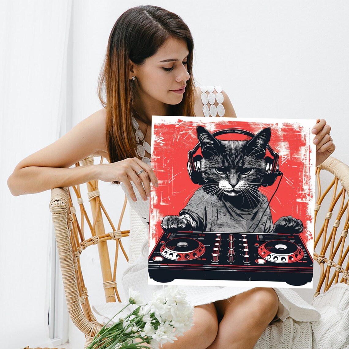 DJ Cat Remix Minimalist Art Print, Pop Street Music - Image 3
