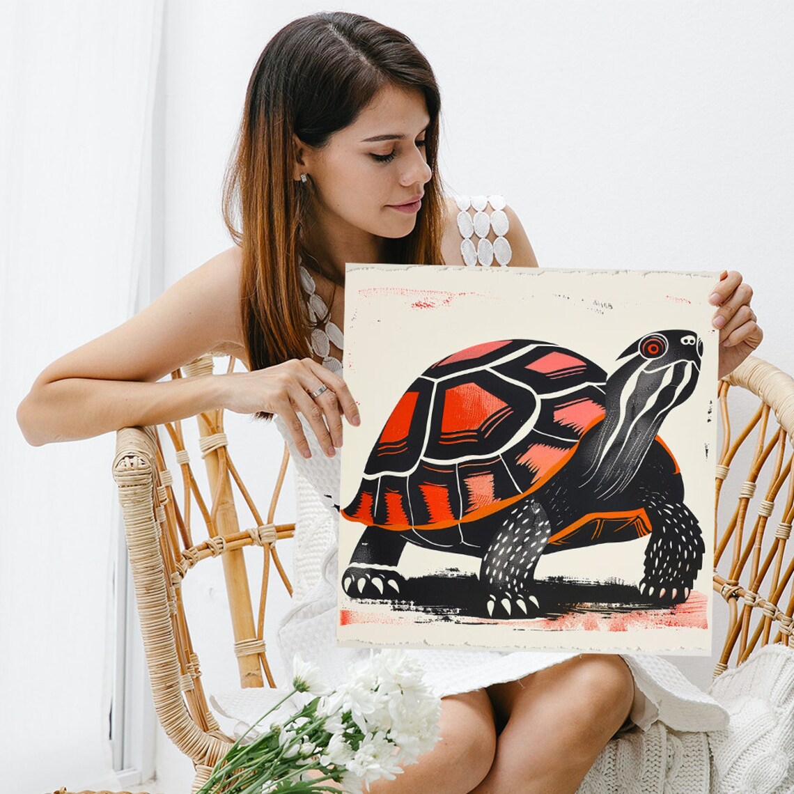 Turtle Bohemian Rustic Living Room Wall Art Print - Image 3