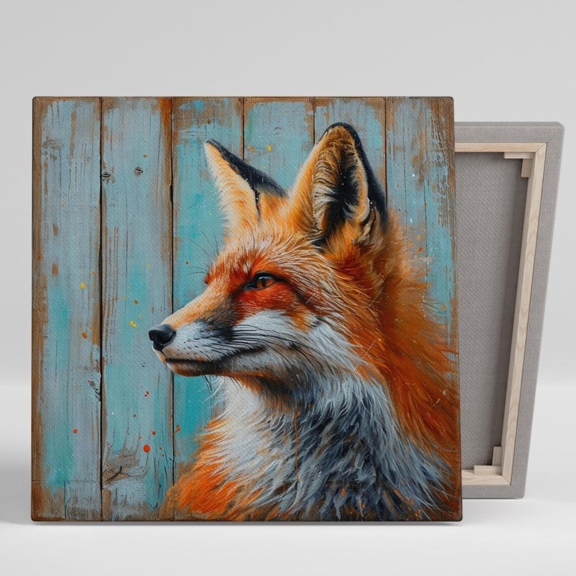 Red Fox Profile Portrait Turquoise Painted Fence Rustic Nature Wall Art Poster