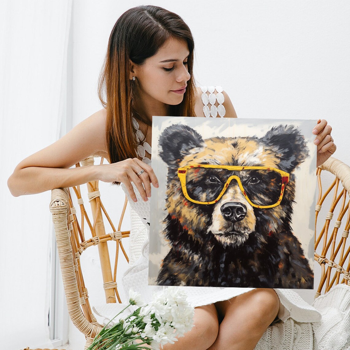 Cool Bear With Spectacles Art Print, Animal Decor - Image 3