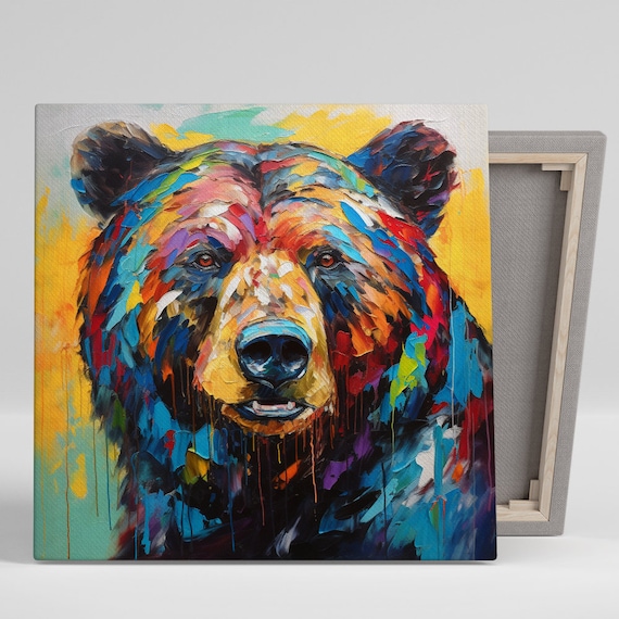 Vibrant Bear Abstraction Art Print, Blue Red Yellow