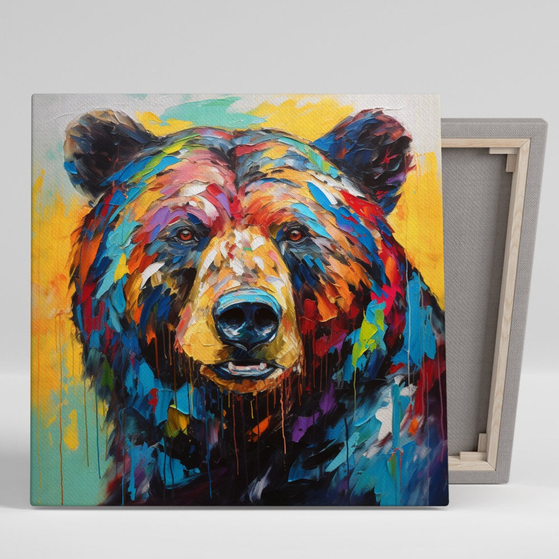 Vibrant Bear Abstraction Art Print, Blue Red Yellow
