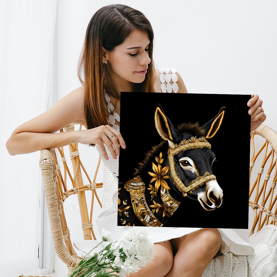 Regal Black Gold Donkey Portrait Elegant Glam Animal Wall Poster - Image 3