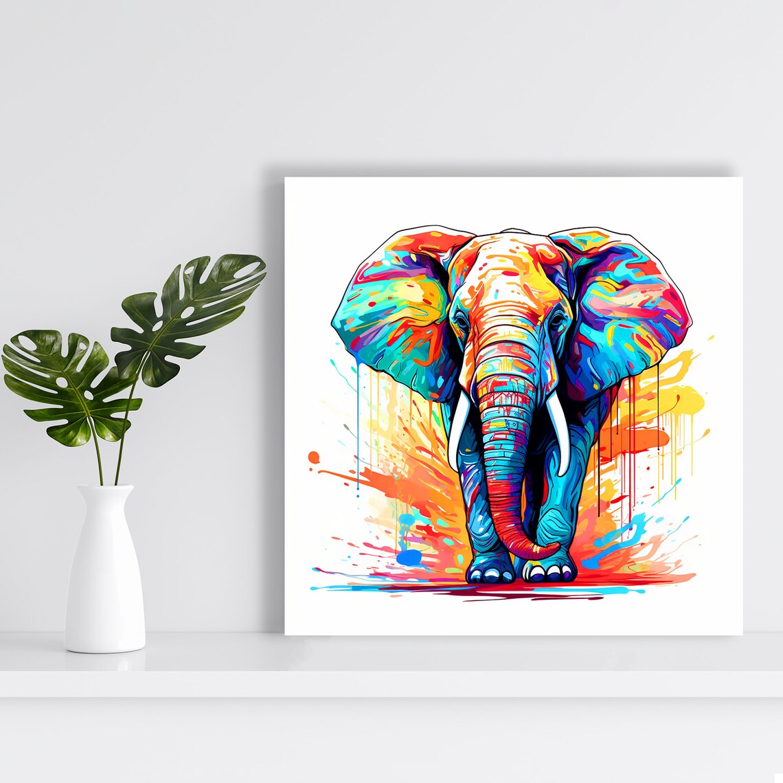 Vibrant Elephant Abstract Animal Wall Art Print - Image 2