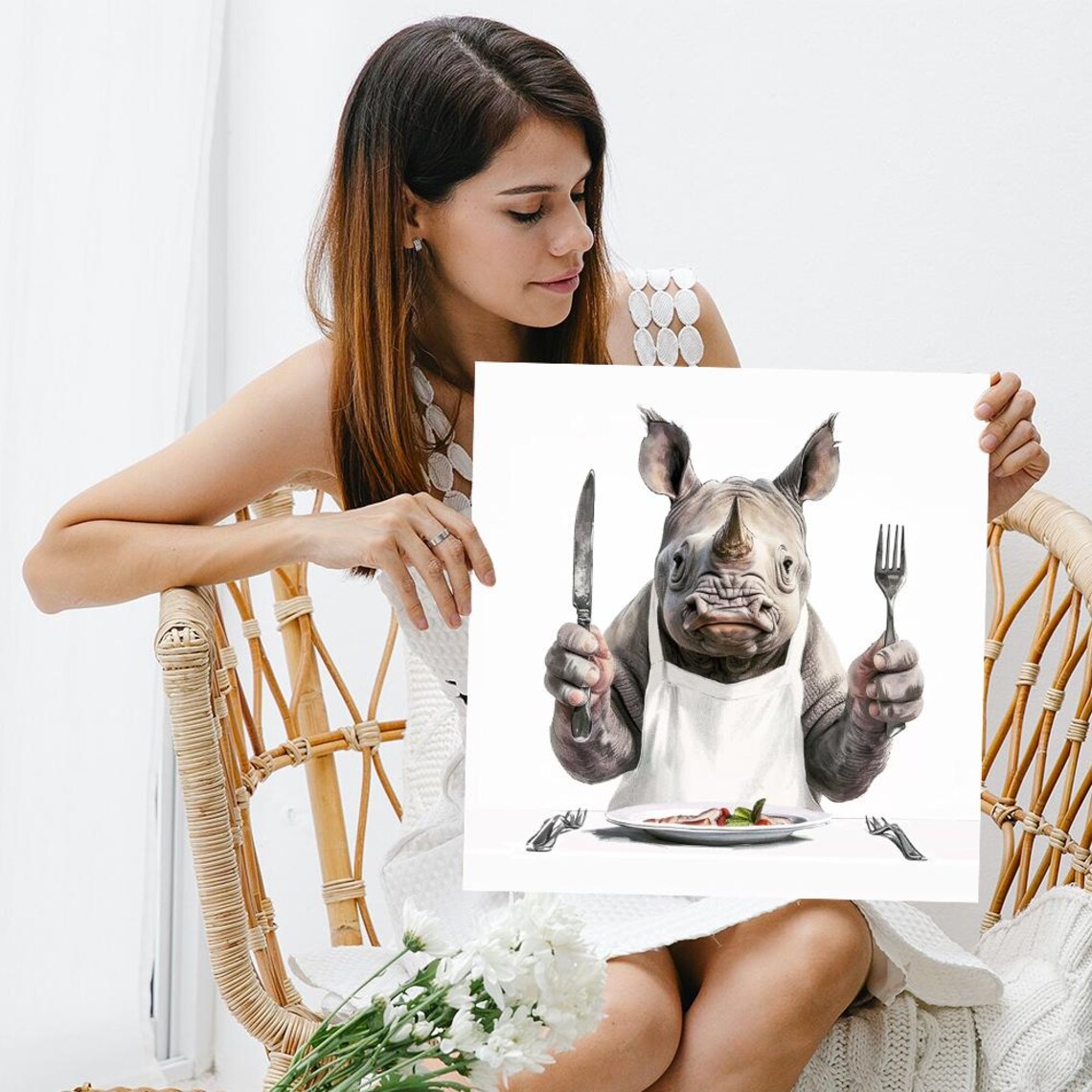 Culinary Rhinos Whimsical Animal Art Print, Kitchen Decor - Image 3