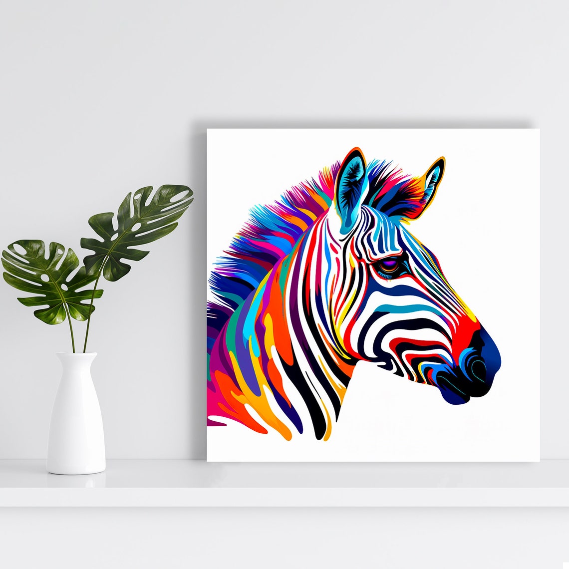 Rainbow Zebra Pop Art Colorful Zebra Portrait Modern Wall Art - Image 2