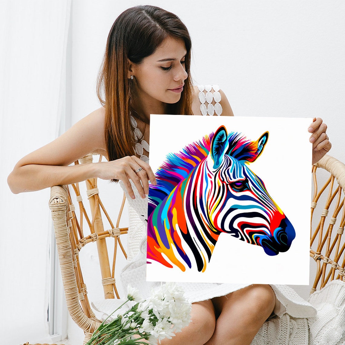 Rainbow Zebra Pop Art Colorful Zebra Portrait Modern Wall Art - Image 3