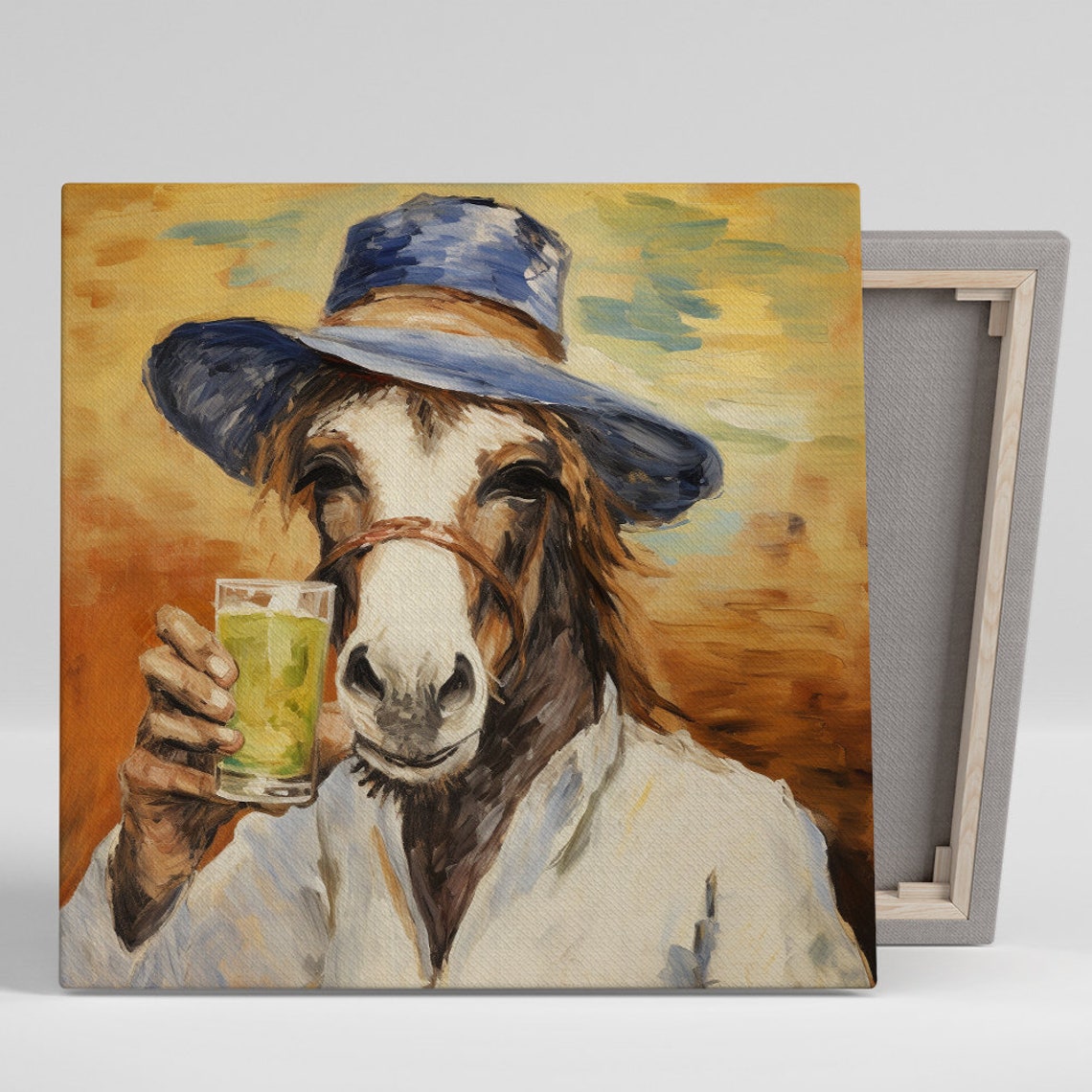 Dapper Donkey Cocktail Hat Painterly Whimsical Bar Room Wall Art