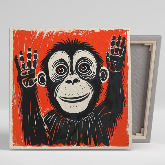 Chimpanzee Wall Art Or Poster Pop Street Retro Decor Living Room Office Game Room Childrens Wall Art Red Black White Bold Print