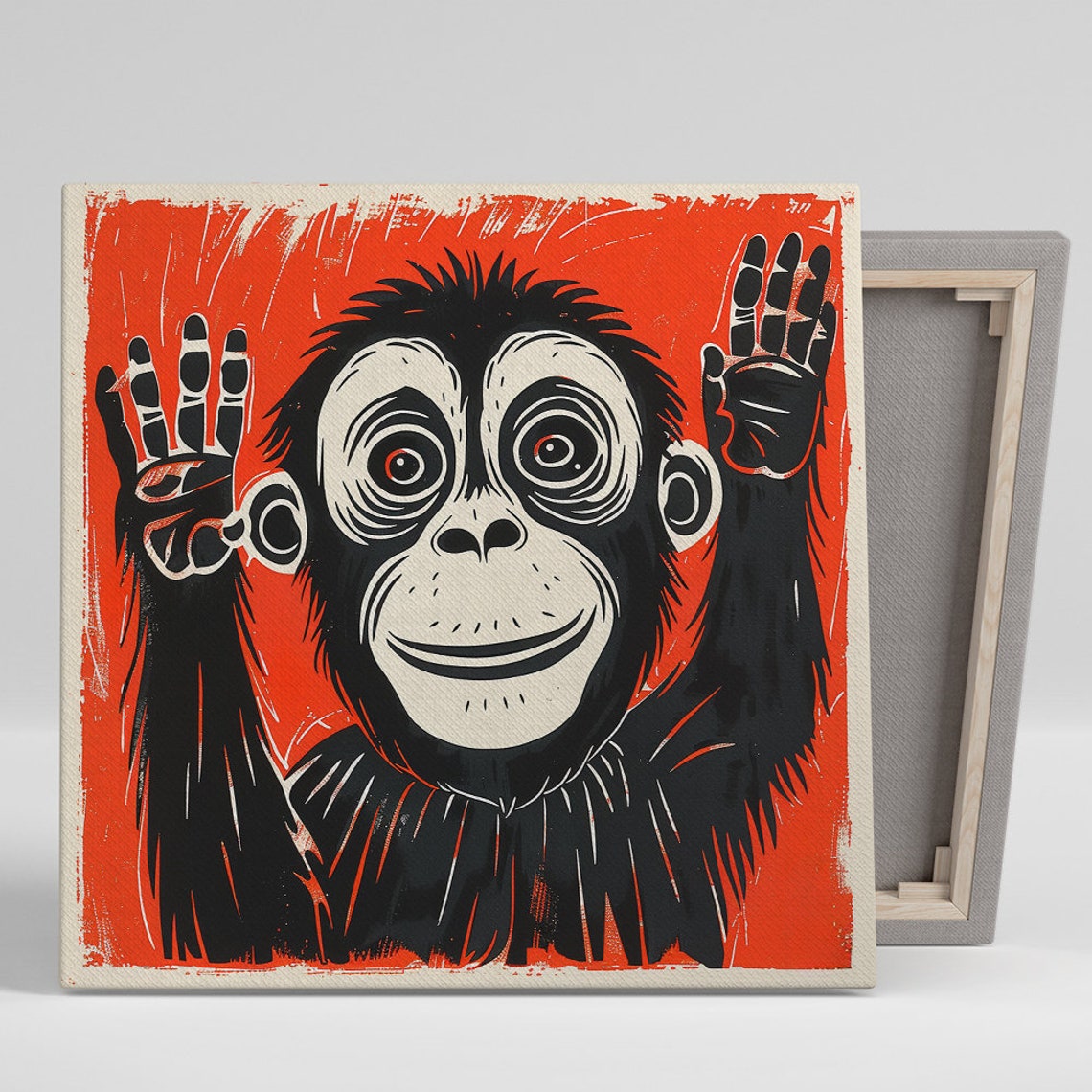 Retro Pop Chimp Pressed Glass Hands Bold Red Street Art Poster