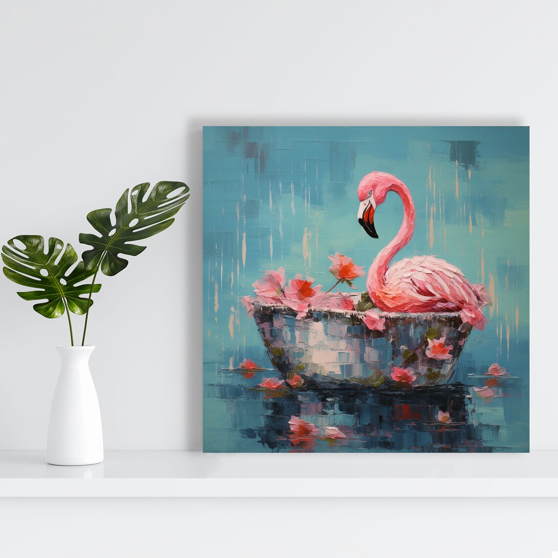 Flamingo In Bathtub Poster, Pink Bathroom Wall Art - Image 3