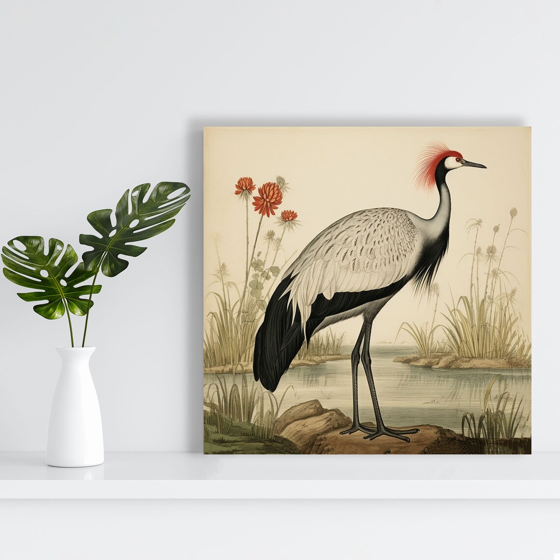Red Crowned Crane Vintage Naturalist Illustration Wetland Poster - Image 2
